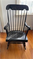 Black painted wood vintage rocking chair, with