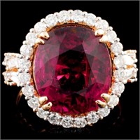 18K Gold 9.73ct Rubellite & 1.39ctw Diamond Ring