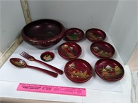Vintage Chinoiserie Lacquered Wood Salad Set