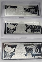 (3) USA Fine Silver $100s