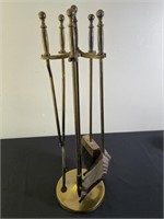 4 Piece Polished Brass Fireplace Set w/ Stand