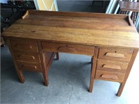 6 drawer Wood desk, 54”W x 32”T x 26”D