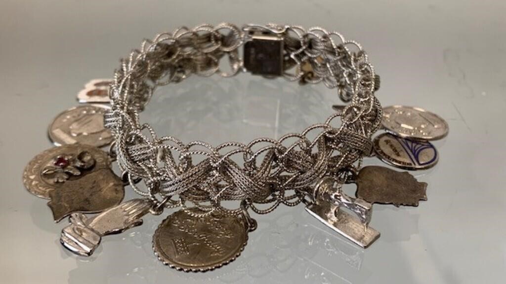 Vintage Sterling Silver Charm Bracelet w 13 Charms