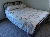 Iron bed with Linens mattress and box springs are