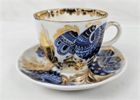 Lomonsov Ussr Cobalt Blue & Gold Cup & Saucer