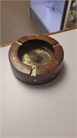 Vtg ashtray, wooden with brass inlay