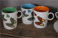 SET OF THREE BUTTERFLY COFFEE CUPS