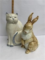 Large pottery cat and bunny