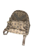 Beige Leather Silver Studded Backpack