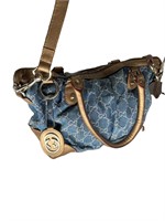 GG Blue Denim Bronze Leather Accents Tote Bag