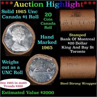 Full Roll of Silver 1965 Canadian Dollar with Quee