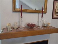 Items on mantle and fireplace