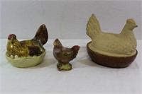 Ceramic Hen Dishes & Figurine