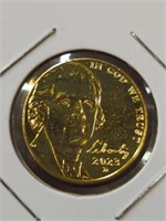 24k gold-plated 2023d Jefferson nickel