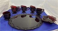 7 Pcs Avon Ruby Red Glassware - Platter +