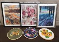 Lot of 6 Needlepoint/Cross Stitch Pieces.