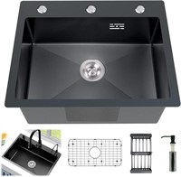 3-Hole Black Steel Kitchen Sink Set