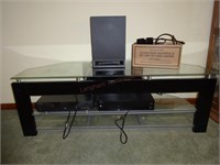 Glass TV/ Electronic Stand plus Speakers, etc.