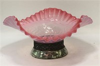Cranberry Opalescent Glass Brides Basket