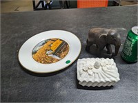 VTG Trinket Box, Elephant, & Corn People Plate