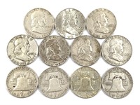 11 Silver Franklin Half Dollars, Halfs, US Coins
