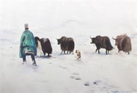 Watercolor Painting of Buffalo, Tsewang Tashi.