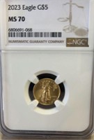 US Coins 2023 $5 Gold Eagle (1/10 Ounce) Graded MS