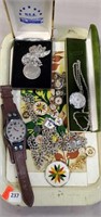 Assorted Bracelets, Pins, Necklaces & Leather