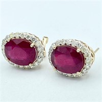 14K Gold Ruby & Diamond Earrings