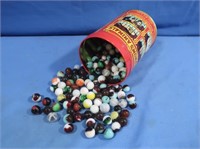 Glass Marbles in Advertising Tin