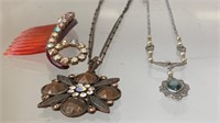 Vintage Pendant Necklaces & Rhinestine Hair pc