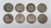 (8) Liberty Nickels (w/ Cents) 1884, 1894, 1903,