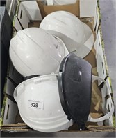 4 White Hard Hats