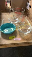 Pyrex Measuring Cups+Bowls, Fiestaware Bowl