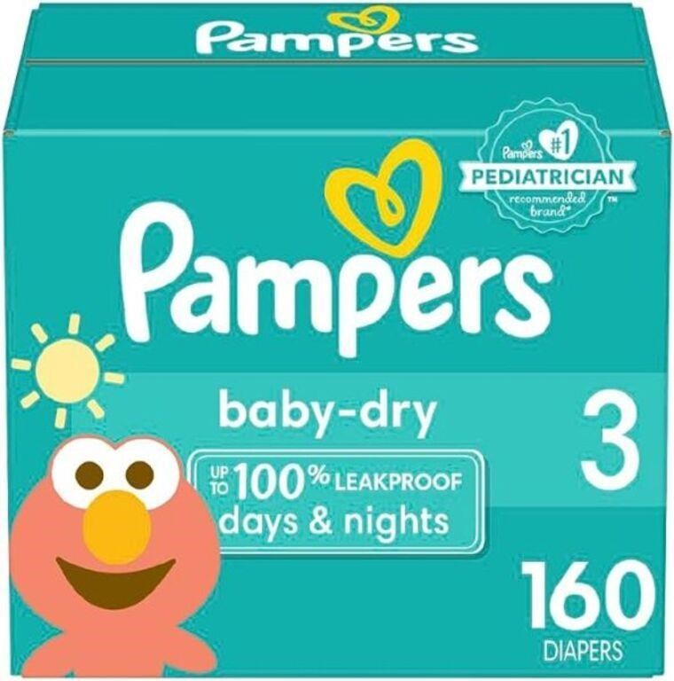 160-Pk Diapers Size 3, Pampers Baby Dry Disposable