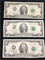 3 - Two Dollar Bills 1976, 1995, 2003