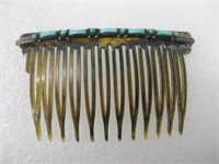 Vtg Hair Side Comb w/ Turquoise - 2.75" Wide