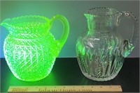 Canary Yellow Eapg Pitcher & Cut Glass Pitcher ABP