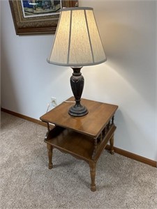 Side table, lamp, picture (in basement)