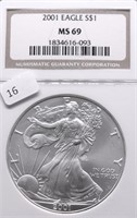 2001 NGC MS69 SILVER EAGLE