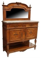FRENCH MIRRORED MARBLE-TOP WALNUT SERVER