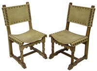 (2) SPANISH BAROQUE STYLE LEATHER SIDE CHAIRS