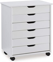 Six Drawer Wide, White Wash Rolling Cart