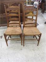 (4) ANTIQUE RUSH BOTTOM FARM HOUSE DINING CHAIRS