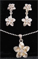 HIBISCUS STERLING SILVER NECKLACE & EARRING SET