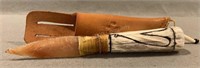 Flint Knife w/ Carved Antler Handle 
very well