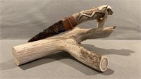 Obsidian Knife w/ Carved Antler Handle