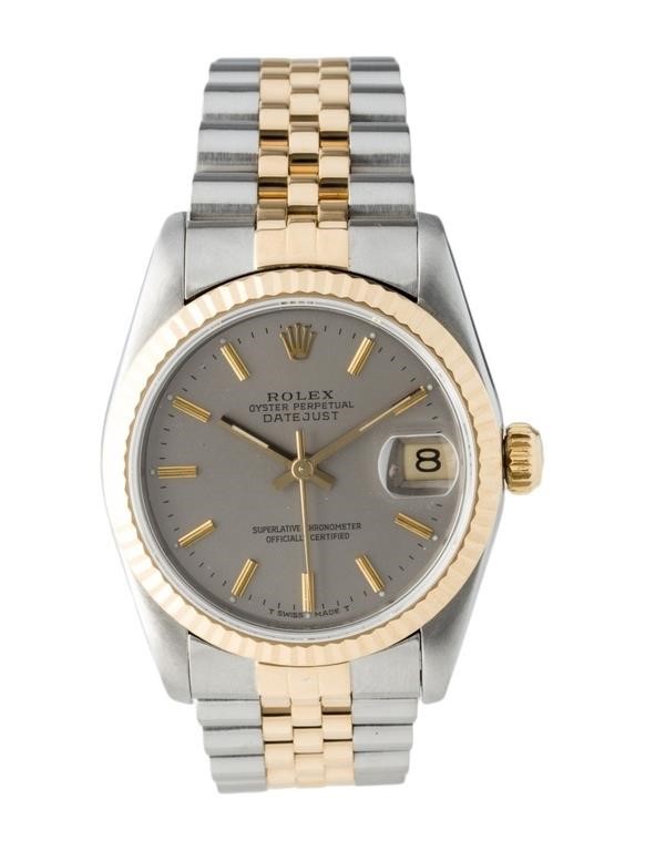 Rolex Ladies 18k Gold & Ss Datejust Grey Dial 31mm