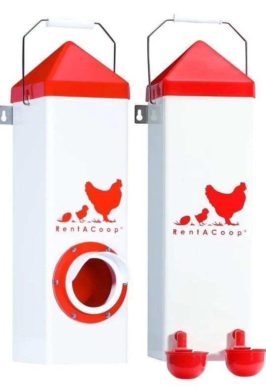 RentACoop Twin Cup Chicken Waterer and Feeder Set