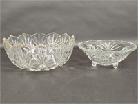 Crystal Bowl Gold Colored Edge & Footed Glass Bowl